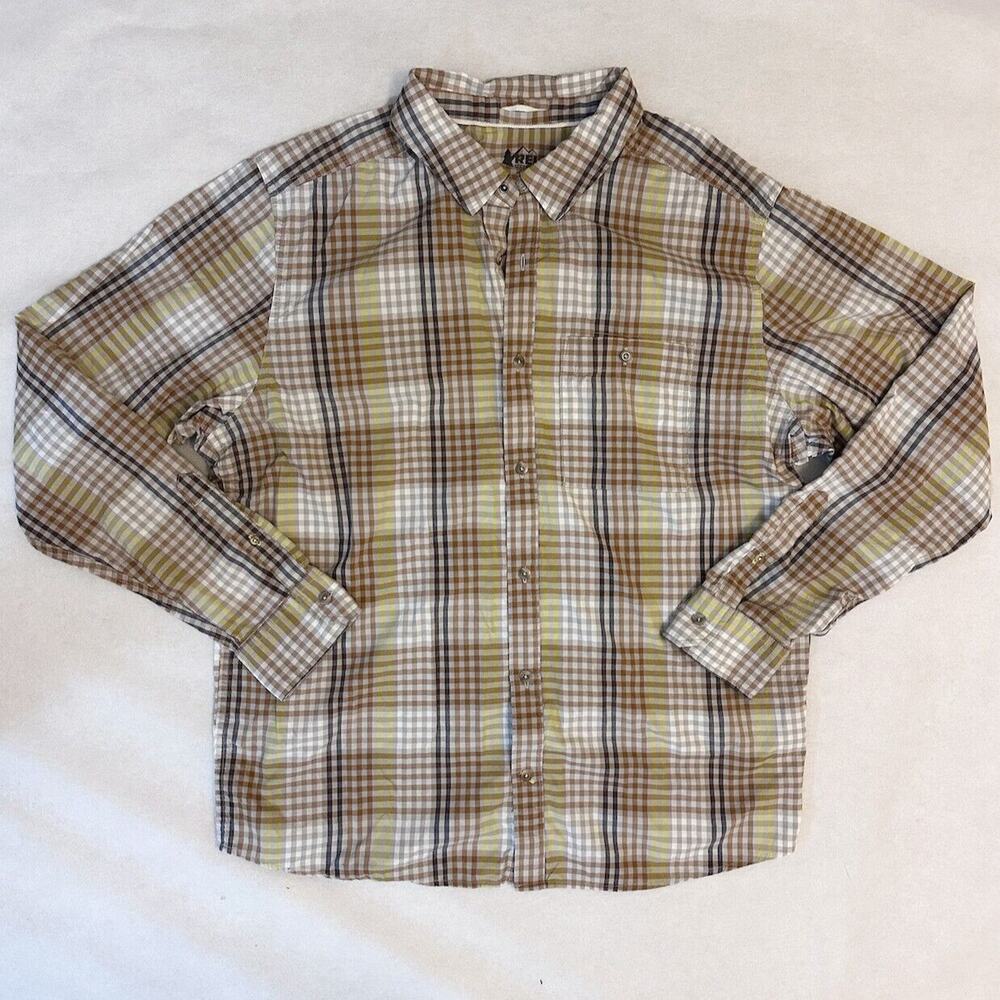 REI Co Op Shirt Mens XL Multicolor Plaid Long Sleeve Button Up Stretch Outdoor